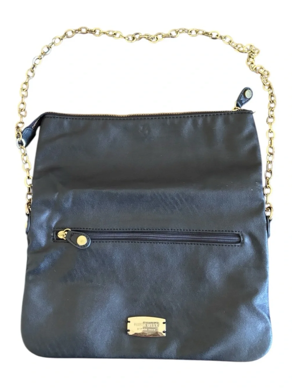 Nine West Fold-Over Clutch with Gold Chain Strap Women's Black
